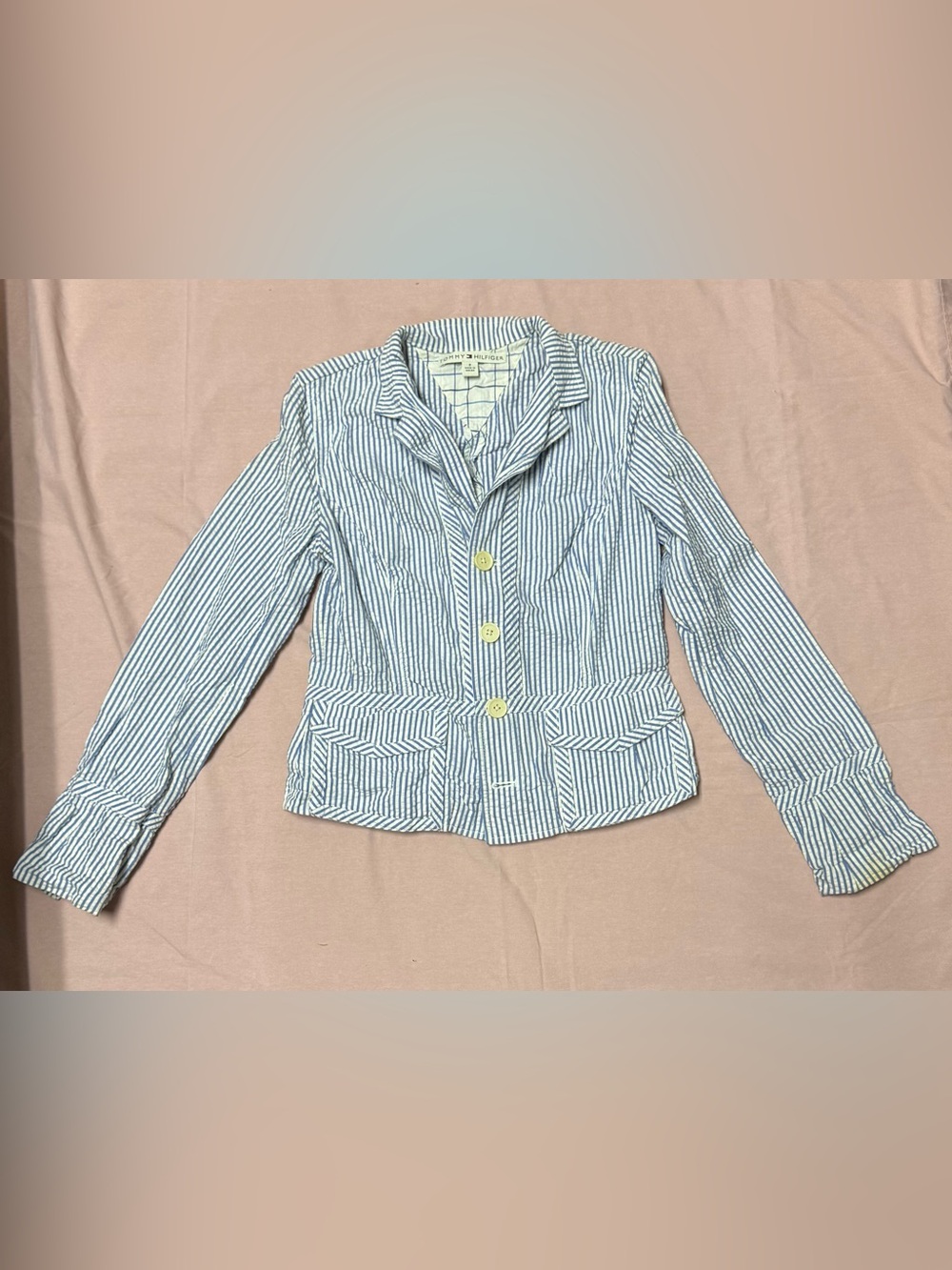 Ralph Lauren Blue & White Striped Seersucker Blazer